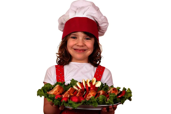 Bela Menina Cozinheiro Com Comida Gourmet — Fotografia de Stock