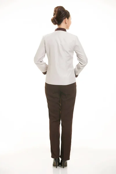 Oblečená Montérkách Kteří Stojí Před Bílým Pozadím — Stock fotografie