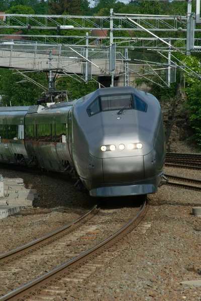 Treno Espresso Dell Aeroporto Gardermoen Arriva Una Stazione Oslo Norvegia — Foto Stock