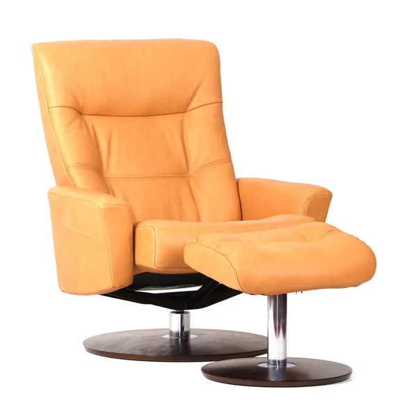 Fauteuil Inclinable Cuir Luxe Jaune Avec Repose Pieds Isolé Sur — Photo