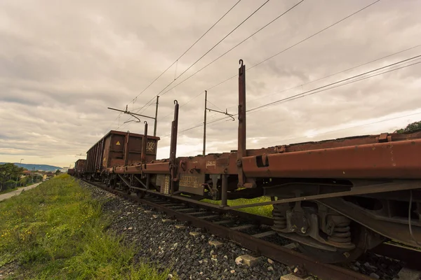 Diagonale Ansicht Eines Güterzuges Gestoppt — Stockfoto