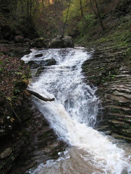 Caídas Montañas Cáucaso Río Arroyo Salpica Una Humedad Arroyo Agua — Foto de Stock