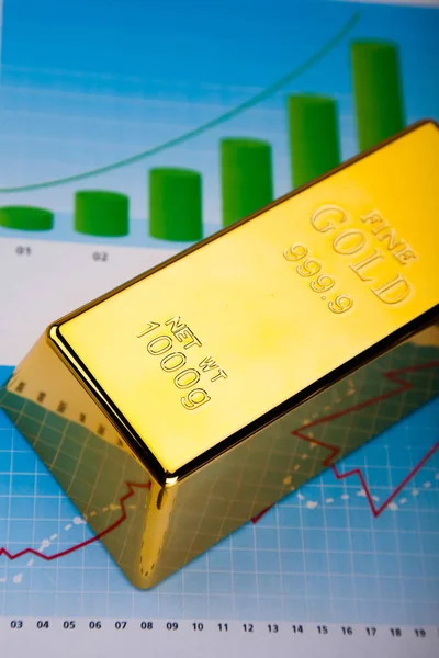 Goldbarren Mit Linearer Graphik Umgebendes Finanzkonzept — Stockfoto
