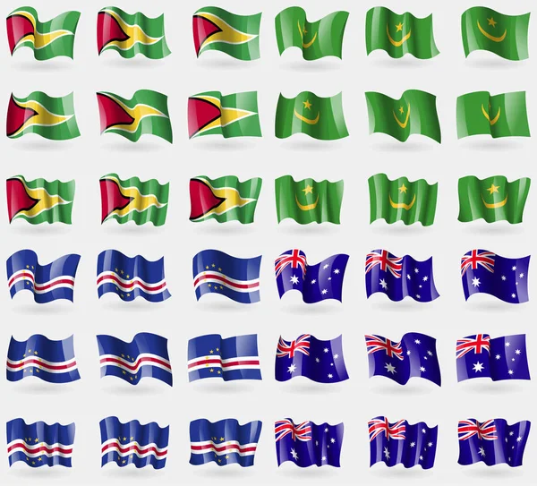 Guyana Mauritania Cabo Verde Australia Conjunto Banderas Los Países Del — Foto de Stock