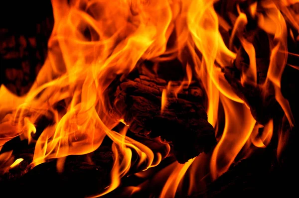 Vue Rapprochée Combustion Flammes Chaudes Fond Texturé — Photo