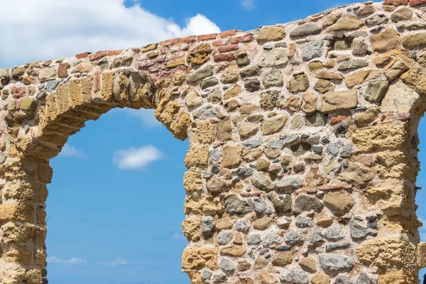 Stenen Poort Met Lucht Uitzicht Bij Cefalu Sicilië Promenade — Stockfoto