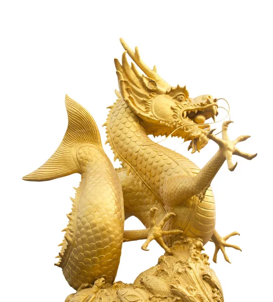 Patung Naga Emas Dengan Latar Belakang Putih — Stok Foto