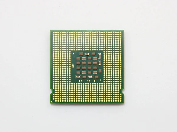 Υπολογιστής Επεξεργαστής Λευκό Φόντο Είναι Απομονωμένο Χρυσό Χρώμα Ένα Μικροκύκλωμα — Φωτογραφία Αρχείου