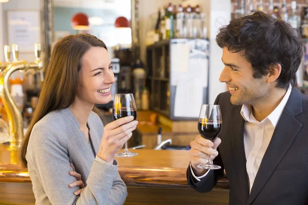 Femme Homme Joyeux Amant Boire Café Bar — Photo