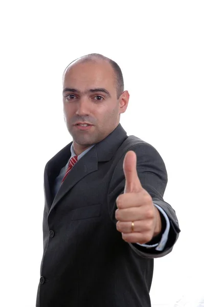 Bald Businessman Thumb Isolated White Background — Stock Photo, Image