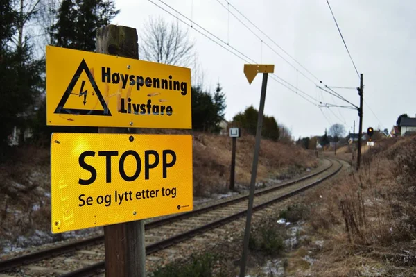 Varselskilt Ved Planovergang Para Fotgjengere — Foto de Stock