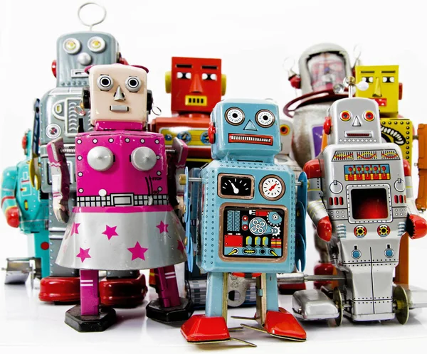 Retro Roboter Spielzeug Gruppe — Stockfoto