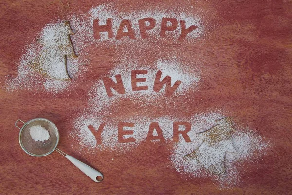 New Year's Day background with sugar trace inscription: 