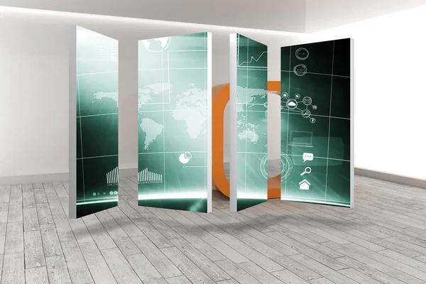 Interface Abstract Scherm Tegen Oranje Structuur Een Grijze Kamer — Stockfoto