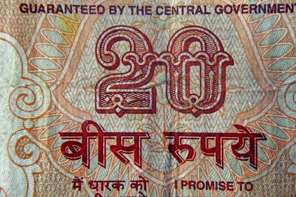 20卢比钞票上用印地语书写 — 图库照片