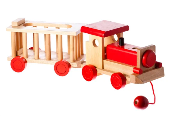 Funky Old Retro Wooden Train Isolated White Clipping Path — Stock Photo, Image