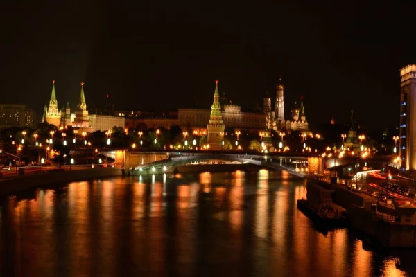 Vista Noturna Kremlin Casa Branca Rio Moscou — Fotografia de Stock