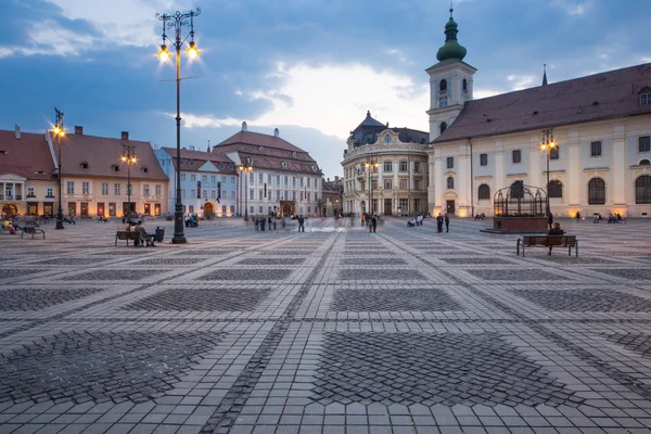 Sibiu Centrum Bij Dawn Great Square — Stockfoto