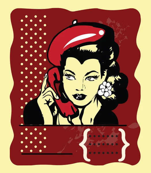 Beauty Retro Girl Ritratto Bella Donna Viso Che Parla Telefono — Foto Stock