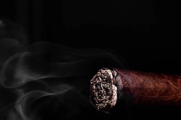 Крупним Планом Фото Великої Коричневої Сигари Попелом Димом — стокове фото