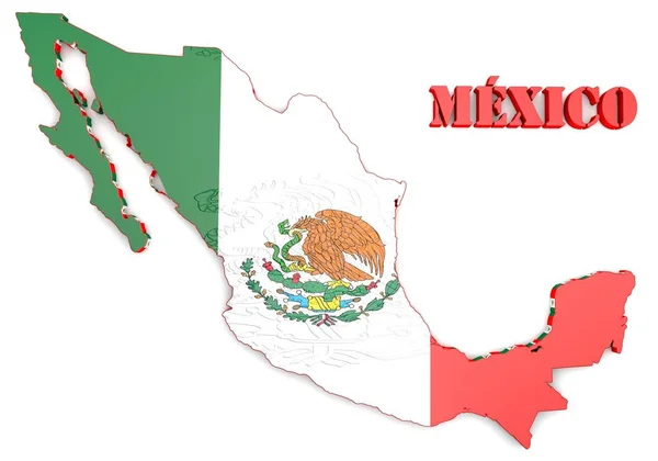 Karta Illustration Mexico Med Flagga Och Statsvapen — Stockfoto