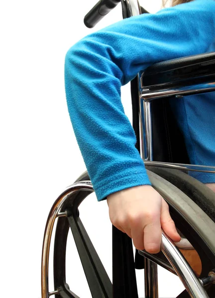 Close Uma Criança Uma Cadeira Rodas — Fotografia de Stock
