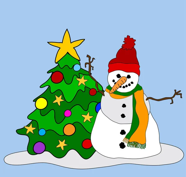 雪だるまのクリスマス ツリーの — ストック写真
