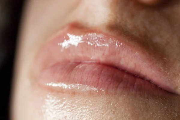 Macro Vista Algunos Labios Mujer Brillante Sexy — Foto de Stock