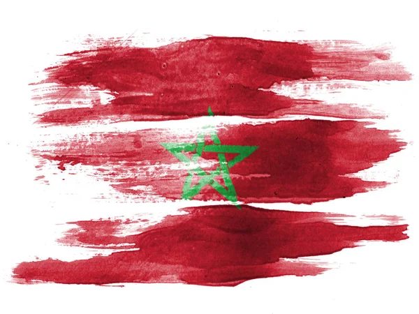 Bandera Marroquí Pintada Sobre Papel Blanco Con Acuarela —  Fotos de Stock