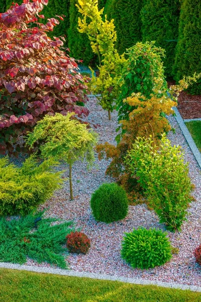 Skalek Garden Design Vertikální Fotografie Čerstvě Navržený Postavený Dvorku Zahrada — Stock fotografie