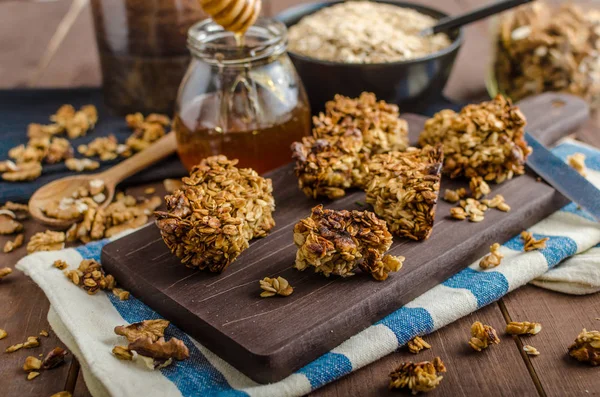 Granola Horno Con Nueces Miel Snack Dulce Delicioso Doméstico —  Fotos de Stock