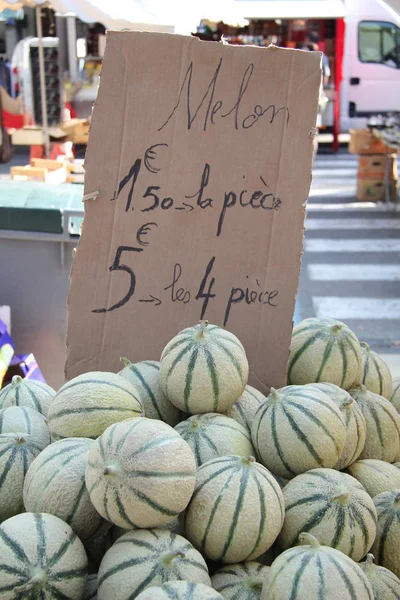 Grandes Melones Frescos Mercado Provenzal Francia —  Fotos de Stock