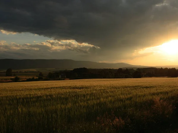 Naplemente Valahol Sudety Mountains Lengyelország — Stock Fotó