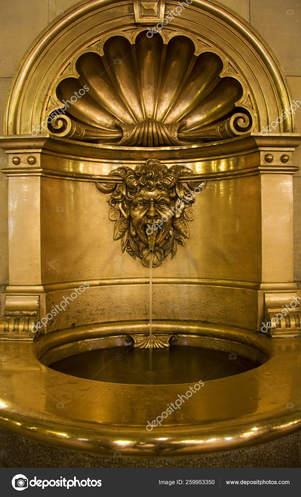 Gold Baptismal Font Works Small Fountain Well — Stock Photo © YAYImages