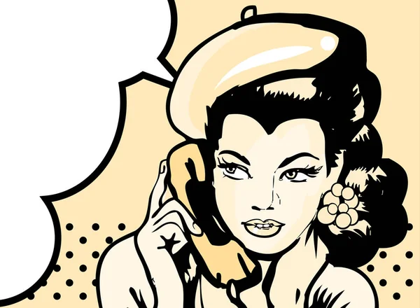 Retro Kvinna Chatten Telefon Retro Bakgrund Eller Banner — Stockfoto