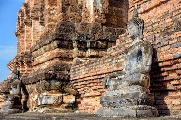 Ősi Buddha Szobor Testtartás Üldögél Kápolna Sukhothai Történeti Emlékparkhoz Wat — Stock Fotó