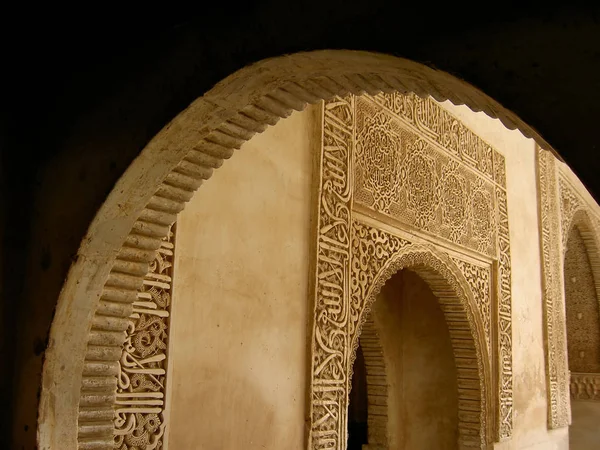 Islamic Arch Alhambra Framing Two Detailed Carved Arches Background — Stock Photo, Image
