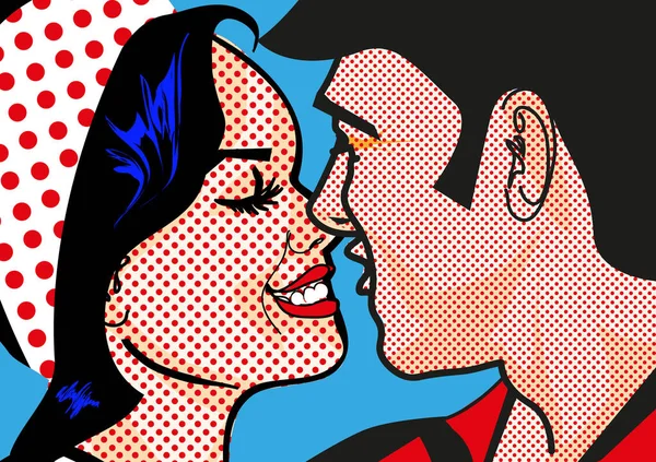 Rétro Hot Pop Art Kissing Couple Homme Femme — Photo