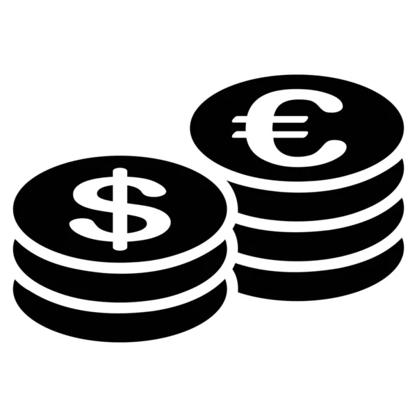 Monedas Dólar Euro Estilo Glifo Plano Símbolo Negro Ángulos Redondeados — Foto de Stock
