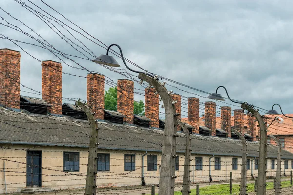 Auschwitz Polonia Agosto 2017 Territorio Campo Concentración Alambre Púas Que — Foto de Stock