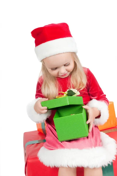 Enfant Noël Avec Boîtes Cadeaux Plan Studio — Photo