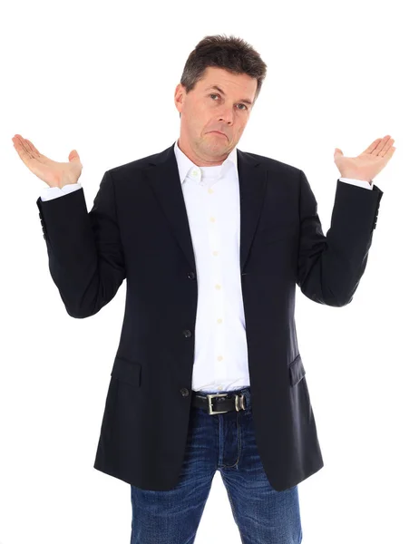 Clueless Middle Aged Man All White Background — Stock Photo, Image