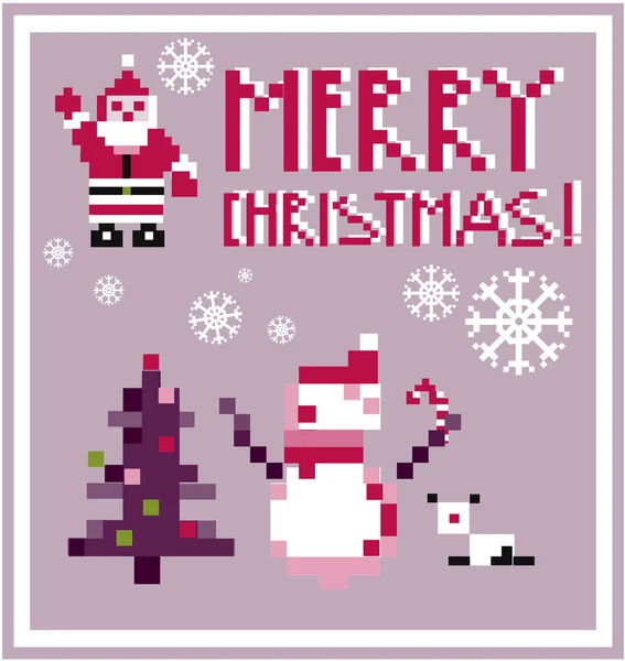 Pixel Urlaub Menschen Karte Weihnachtsmann Und Schneemann Karte Symbole Setzen — Stockfoto