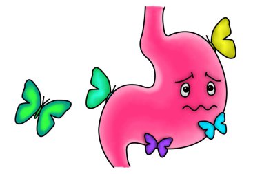 An illustration of butterflies in the stomach. A conceptual illustration about feelings of anxiety or nervousness. clipart