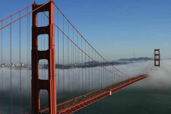 加州旧金山的标志性金门大桥 从马林海角看与旧金山市的背景 — 图库照片