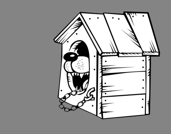 灰色の背景上の犬小屋で犬 — ストック写真