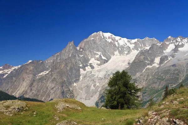 Vista Verano Mont Blanc Desde Valle Ferret Courmayeur Italia — Foto de Stock
