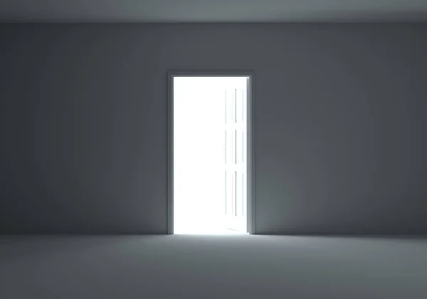 Open Door Bright Light Streaming Very Dark Room Illustration — Stock Photo, Image
