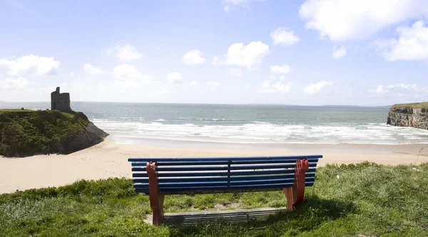 Bela Vista Sobre Praia Castelo Ballybunion Falésias Irlanda Partir Banco — Fotografia de Stock