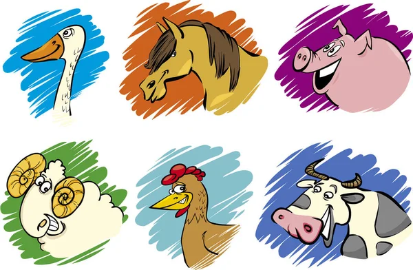 Reihe Lustiger Cartoon Illustrationen Für Nutztiere — Stockfoto